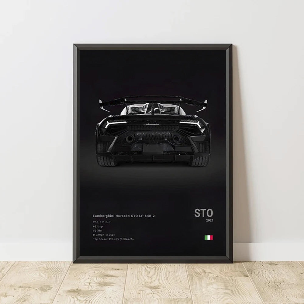 Lamborghini Huracan STO LP640-2 Black Car Poster