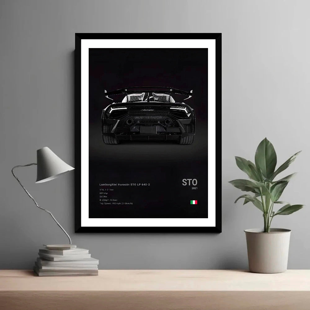 Lamborghini Huracan STO LP640-2 Black Car Poster