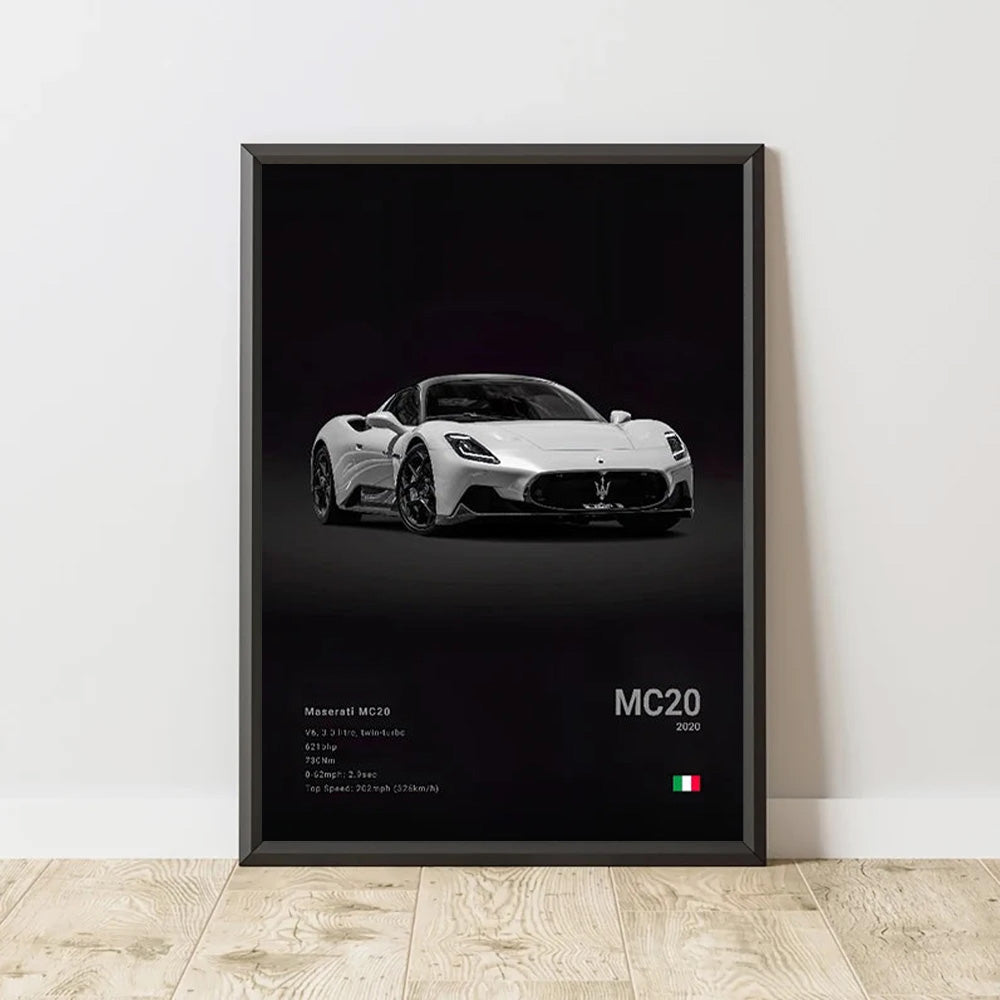 Maserati MC20 Black Car Poster