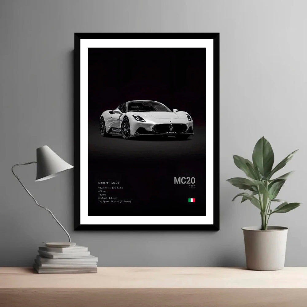 Maserati MC20 Black Car Poster