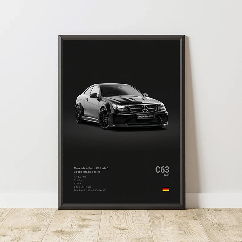 Mercedes-Benz C63 AMG Black Car Poster