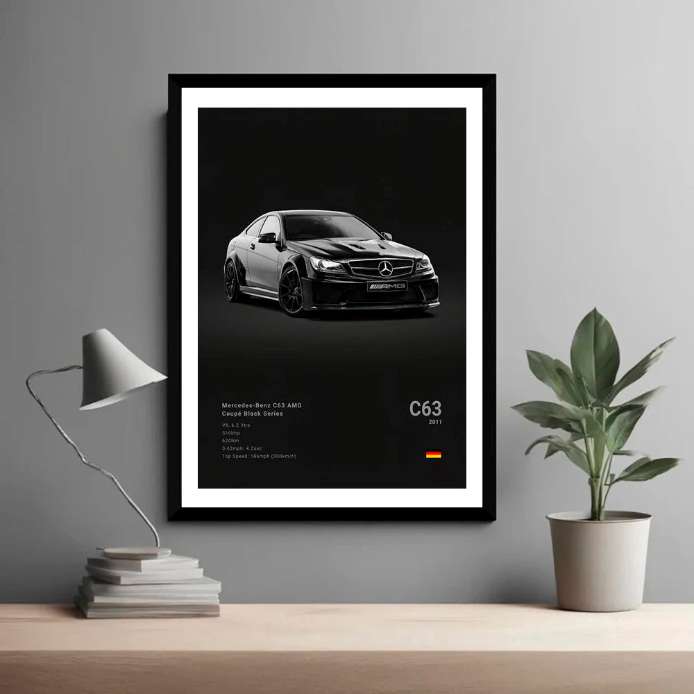 Mercedes-Benz C63 AMG Black Car Poster