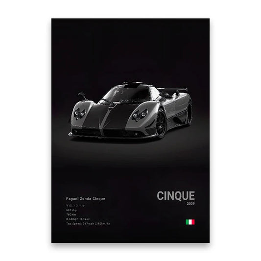 Pagani Zonda Cinque Black Car Poster