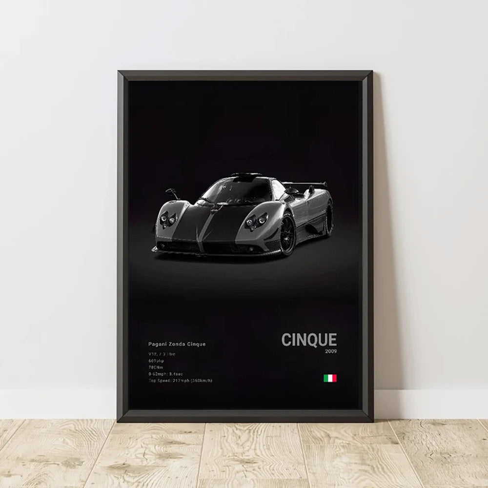 Pagani Zonda Cinque Black Car Poster