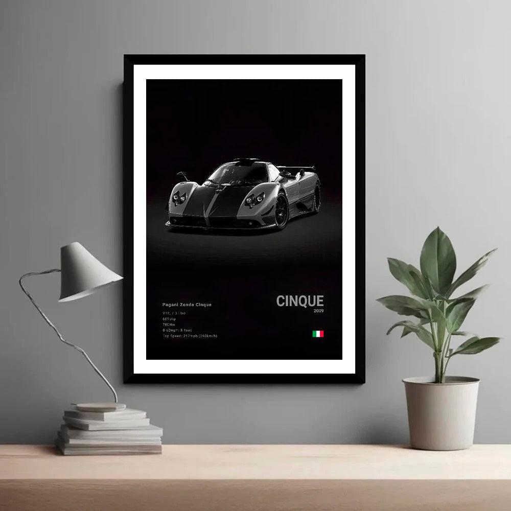 Pagani Zonda Cinque Black Car Poster