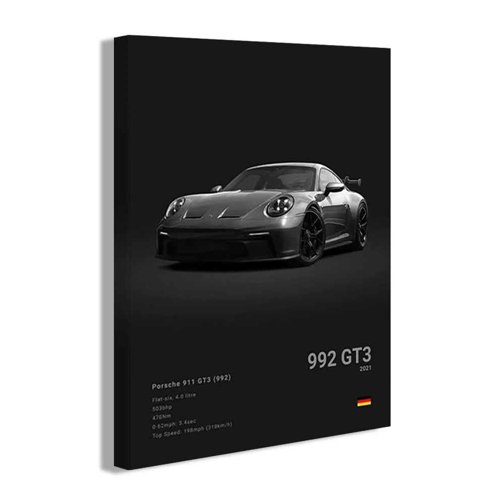 Porsche 911 GT3 (992) Black Car Poster