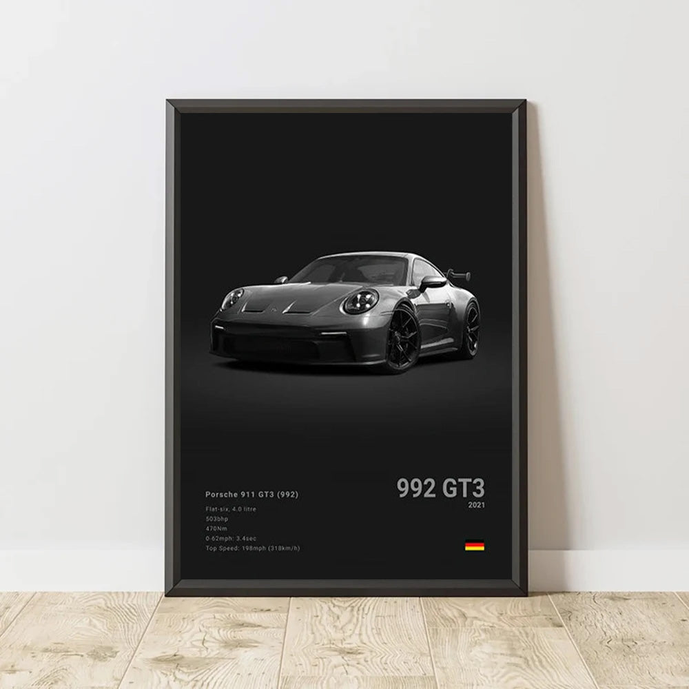 Porsche 911 GT3 (992) Black Car Poster