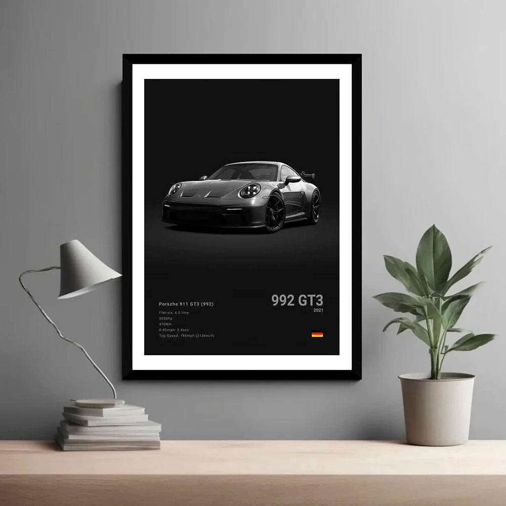 Porsche 911 GT3 (992) Black Car Poster