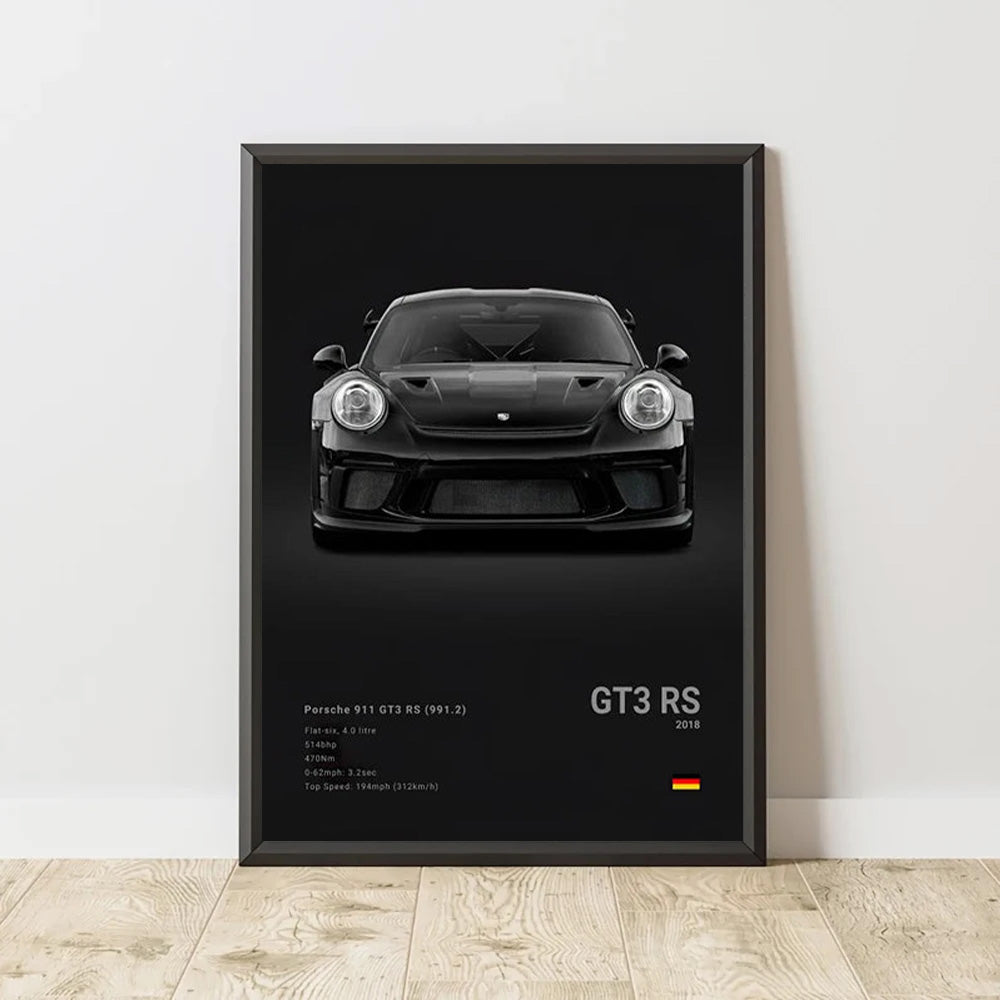 Porsche 911 GT3 RS (991.2) Black Car Poster