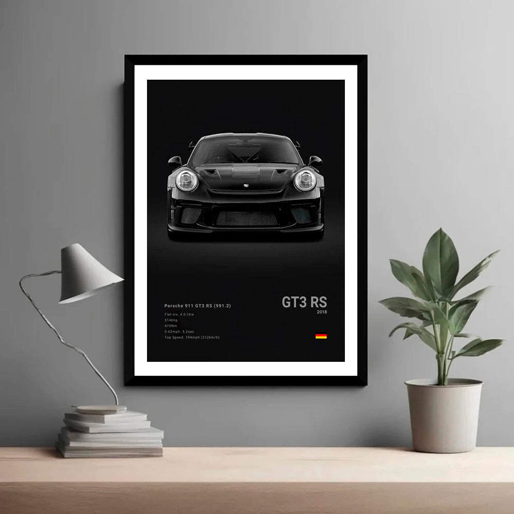 Porsche 911 GT3 RS (991.2) Black Car Poster