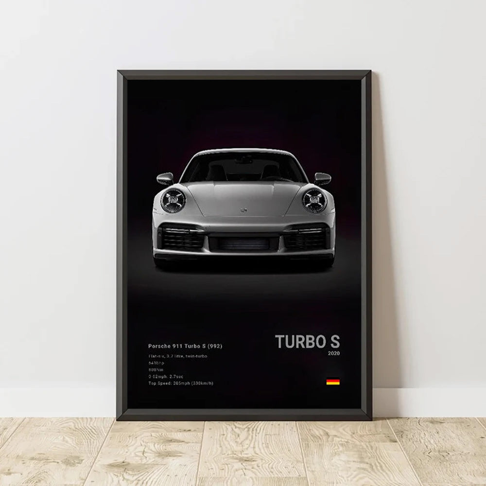 Porsche 911 Turbo S (992) Black Car Poster