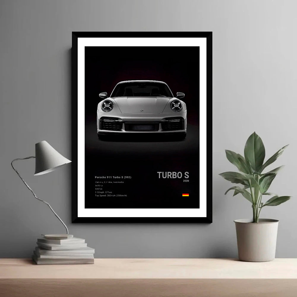 Porsche 911 Turbo S (992) Black Car Poster