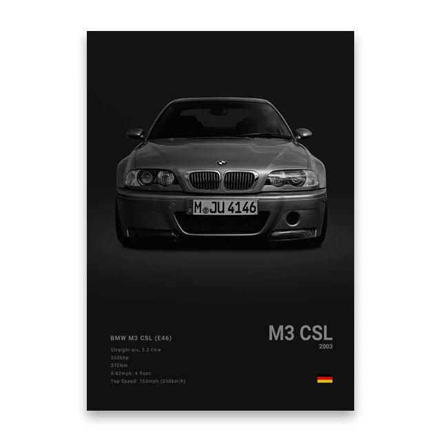 BMW M3 CSL (E39) Black Car Poster