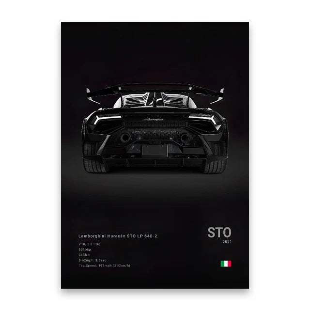 Lamborghini Huracan STO LP640-2 Black Car Poster