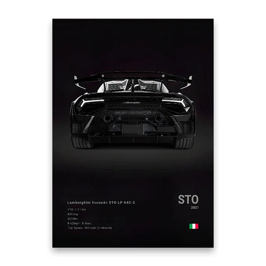 Lamborghini Huracan STO LP640-2 Black Car Poster