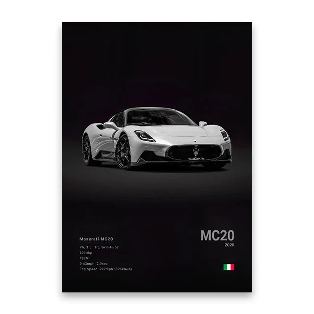 Maserati MC20 Black Car Poster