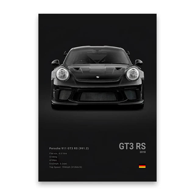 Porsche 911 GT3 RS (991.2) Black Car Poster