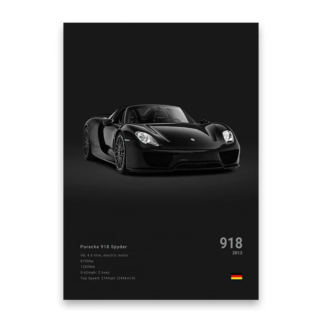 Porsche 918 Spyder Black Car Poster