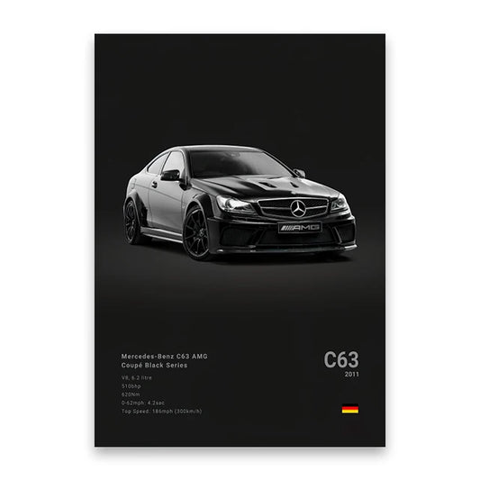 Mercedes-Benz C63 AMG Black Car Poster