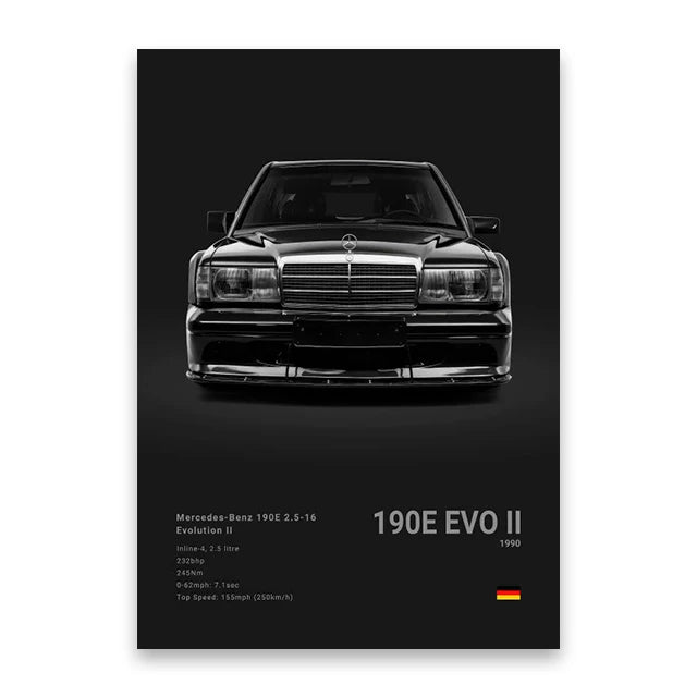 Mercedes-Benz 190E EVO II Black Car Poster