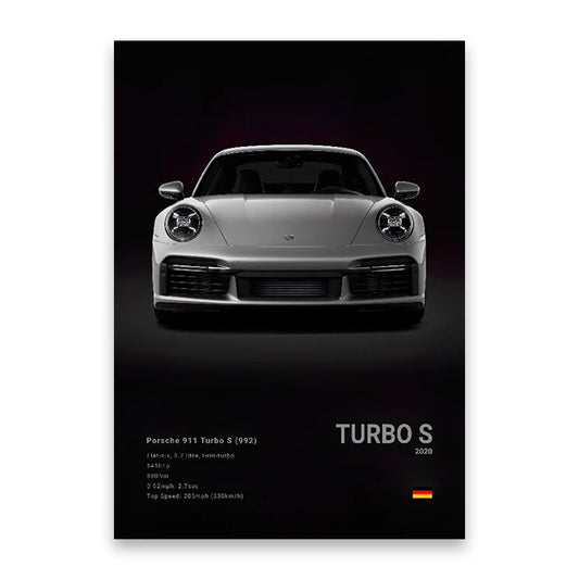 Porsche 911 Turbo S (992) Black Car Poster